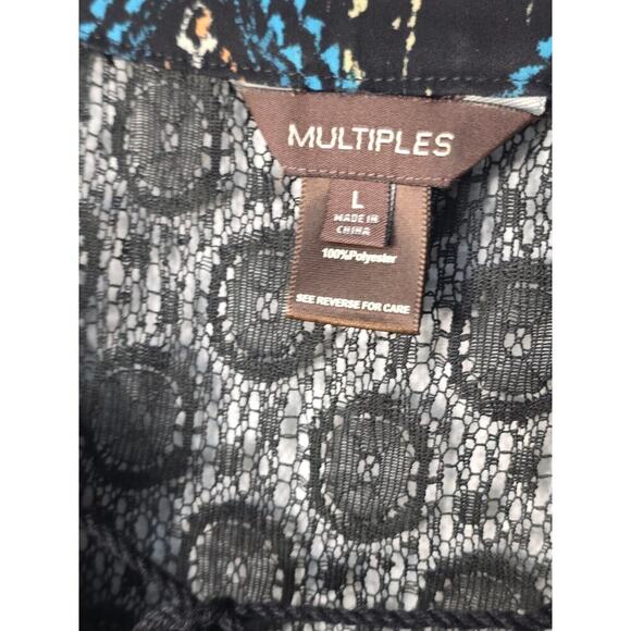 Multiples Women's Multicolor Italian Tile Print Split Neck Long Sleeve Top Large - Picture 5 of 6